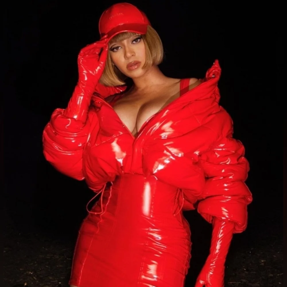 NWT Adidas x Ivy Park Faux Latex Cropped Puffer Jacket, Red, Unisex XL - Picture 8 of 8